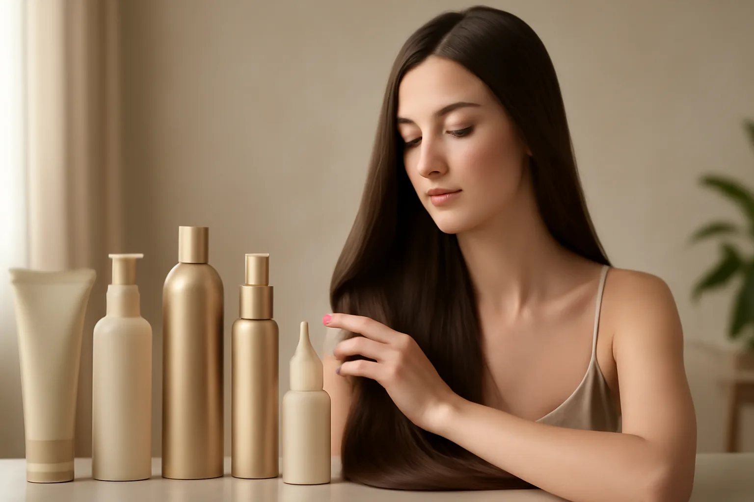 real photo of premium hair care products arranged